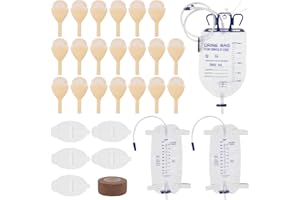 External Male catheters for Men, 20pcs Soft Latex Sets, 1000ml & 2000ml Urine Bags for elderly, 2 Roll Tapes Set for Incontin