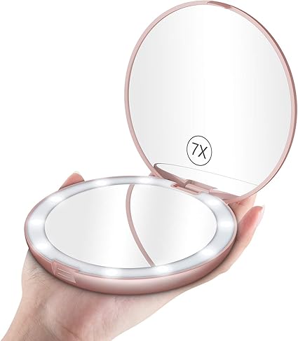 Benbilry Led Lighted Travel Makeup Mirror 1x 7x Magnification 5 Inch Dual Sided Vanity Mirror With Lights Portable Compact Illuminated Cosmetic Mirror Perfect For Handbag Rose Gold Amazon Co Uk Beauty