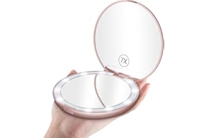 Benbilry LED Lighted Compact Travel Makeup Mirror with Lights, 1x/7x Magnification, 5 Inch Dual Sided Portable Illuminated – Perfect for Handbag