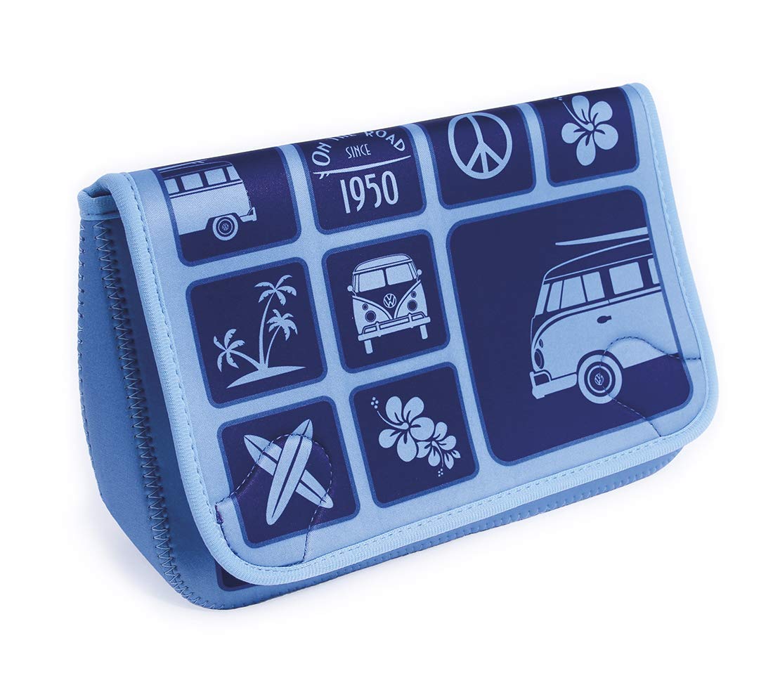 BRISA VW Collection - Volkswagen Toiletry Wash Cosmetic Makeup Bag Neoprene in T1 Bus Campervan Design (Surf/Blue)