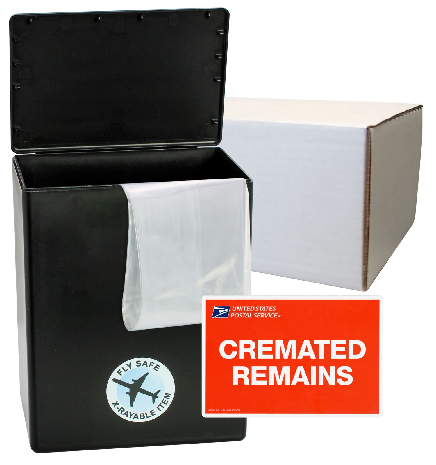 Photo 1 of CarrySafe Urn - TSA Approved Fly-Safe and Temporary Travel Cremation Urn Kit for Human Ashes - Airline Friendly - 200 Cubic Inch Capacity - Airline-Ready Black Plastic Urn with Included Travel Box