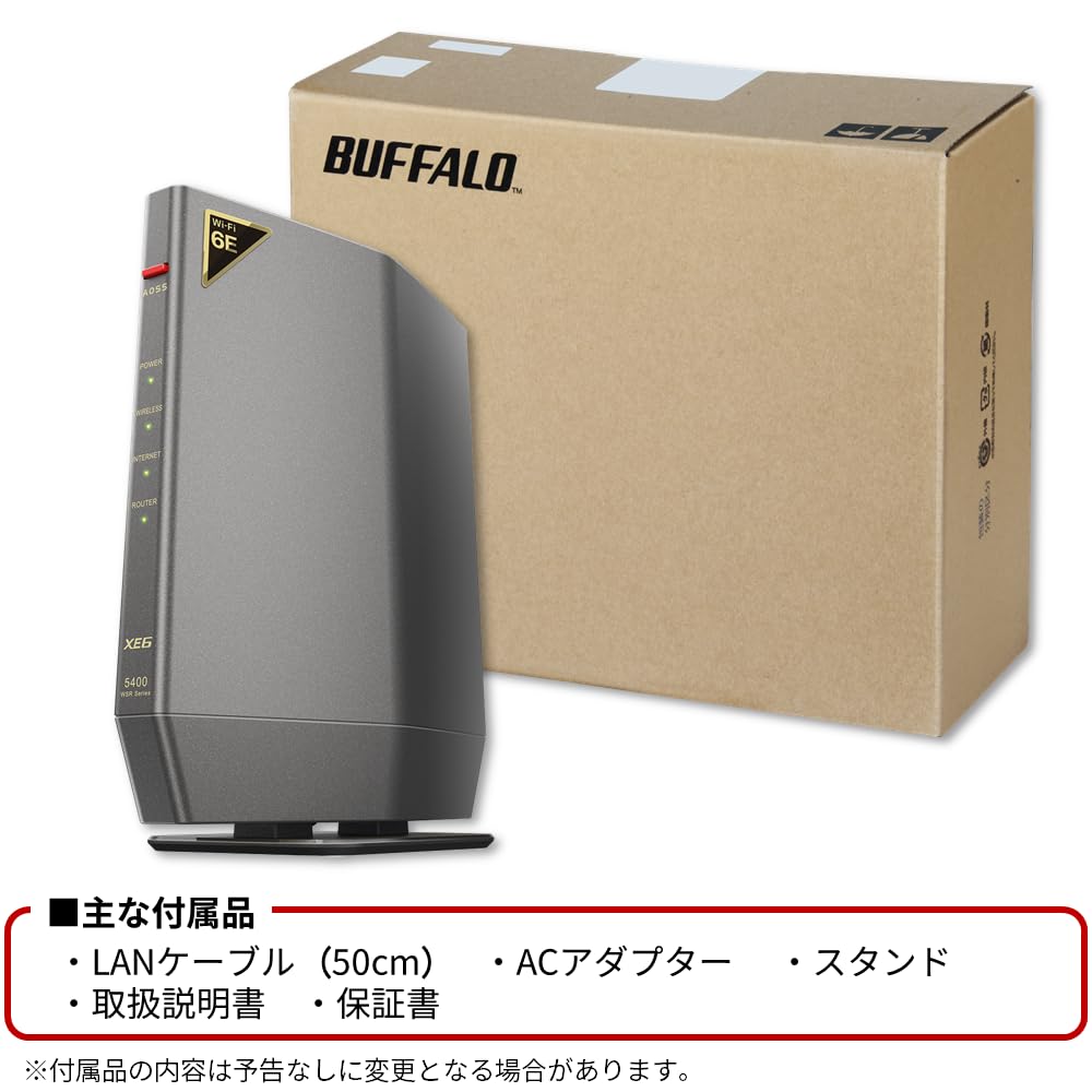 WSR-5400 Buffalo Router, Wireless LAN Wi-Fi, 6E, 11ax, 6 GHz, AXE5400 Tri-Band, 6 Stream, 2401 + 2401 + 573 Mbps, Wired 2.5Gbps Eco Package (iPhone 15 Pro / 14 / 13 / Nintendo Switch / PS5 / Tested to
