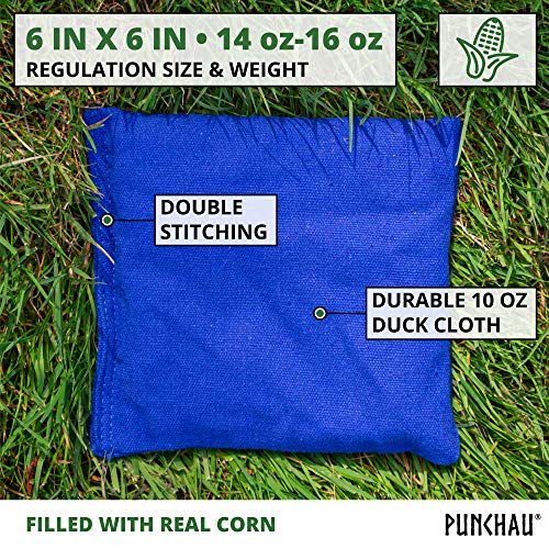 Punchau Corn Filled Cornhole Bean Bags - Set of 8 Bags for Corn Hole Toss Game - Regulation Size & Weight - 4 Royal Blue and 4 Gray