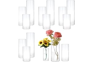 YSHENGOOD 12 PCS Glass Candle Holder Hurricand Candle Holder, Glass Pillar Candle Holder, Clear Glass Cylinder Candleholder Glass Cylinder Vase for Centerpieces Wedding Party Decoration