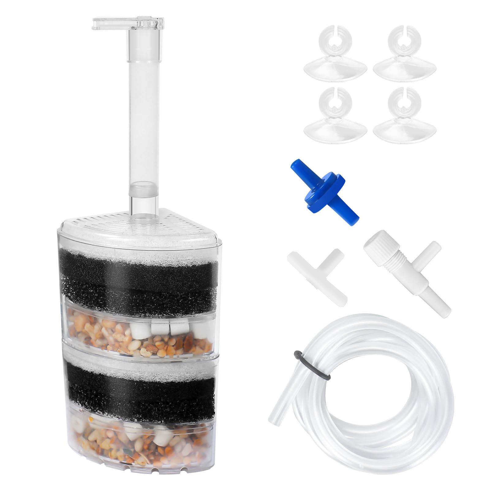 Photo 1 of AQUANEAT Aquarium Air Driven Corner Sponge Filter for Nano Fish Tank with Tubing, Valves and Suction Cups, up to 40 Gallon