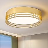 ONESMING Gold Flush Mount Ceiling Light, Modern Dimmable LED Light Fixture, Minimalist Metal Ceiling Lamp for Bedroom Kitchen