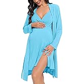 DIKFA Womens Maternity Set 2PCS Nursing Nightgown for Breastfeeding 3 in 1 Labor Delivery Nursing Dress Birthing Bathrobe Set