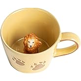 DIHOclub Lion Coffee Mug Ceramic 3D Wild Animal Inside Cup,Cute Cartoon Handmade Figurine Mugs,Holiday and Birthday Gift for Coffee Milk Tea Lovers,12 OZ (Yellow Lion)