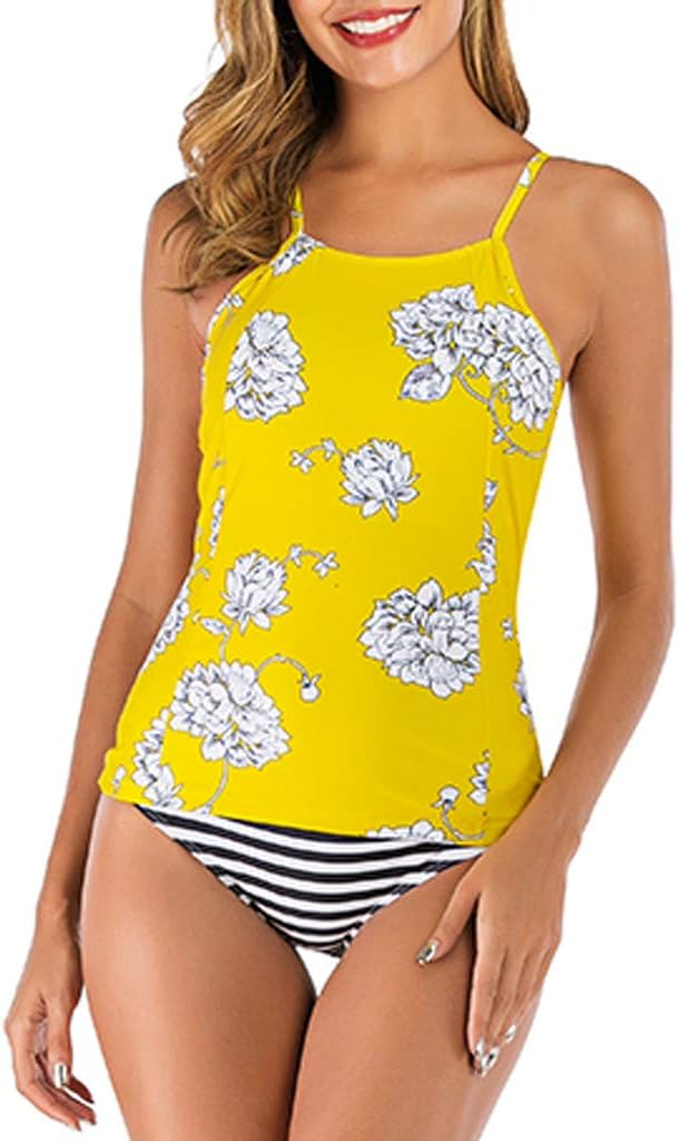 MOTOCO Women Swimwear Tankinis High Waisted Ruched Bikini Sets 2 Pieces Swimsuit Printed Floral Summer Beach Bathing Suit