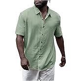 RoseSeek Men's Big and Tall Button Down Cruise Shirts Short Sleeve Collared Baggy Summer Beach T Shirt