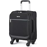 Amazon Basics 15" Small Carry-On Softside Expandable Luggage Suitcase with Spinner Wheels, Telescopic Handle, Zippered Pockets, Black