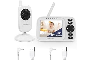 HelloBaby Baby Monitor No WiFi, 3.2'' IPS Screen, Auto Night Vision, Manual Baby Camera Adjustment, 1000ft/305m Range, ECO/VOX Audio Mode, Feeding Reminder, USB Charging Cable, HB2438