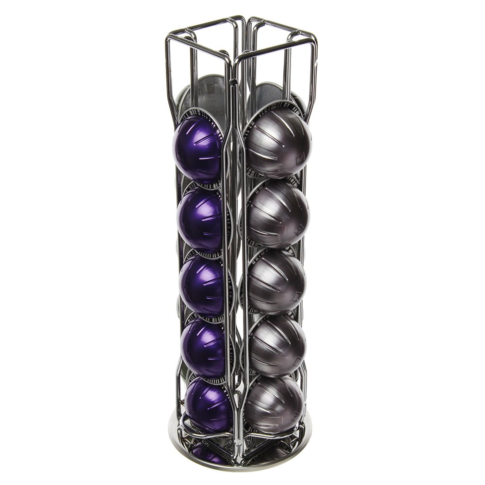 20 Piece 4 Row NESPRESSO VERTUO ESPRESSO ALTISSIO Coffee Pod Capsule Holder Stand with 360° Rotatable Base, Silver