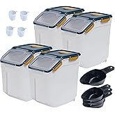 Uotyle 25 lb Flour Storage Container, 4 Pack 15kg Large Rice Containers with Wheels & Seal Lid, BPA Free Dog Cat Pet Food Bin