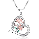 ZPMMPZ Birth Flower Necklace 925 Sterling Silver Birthflower Pendant Heart Jewelry Birthday Gifts for Women