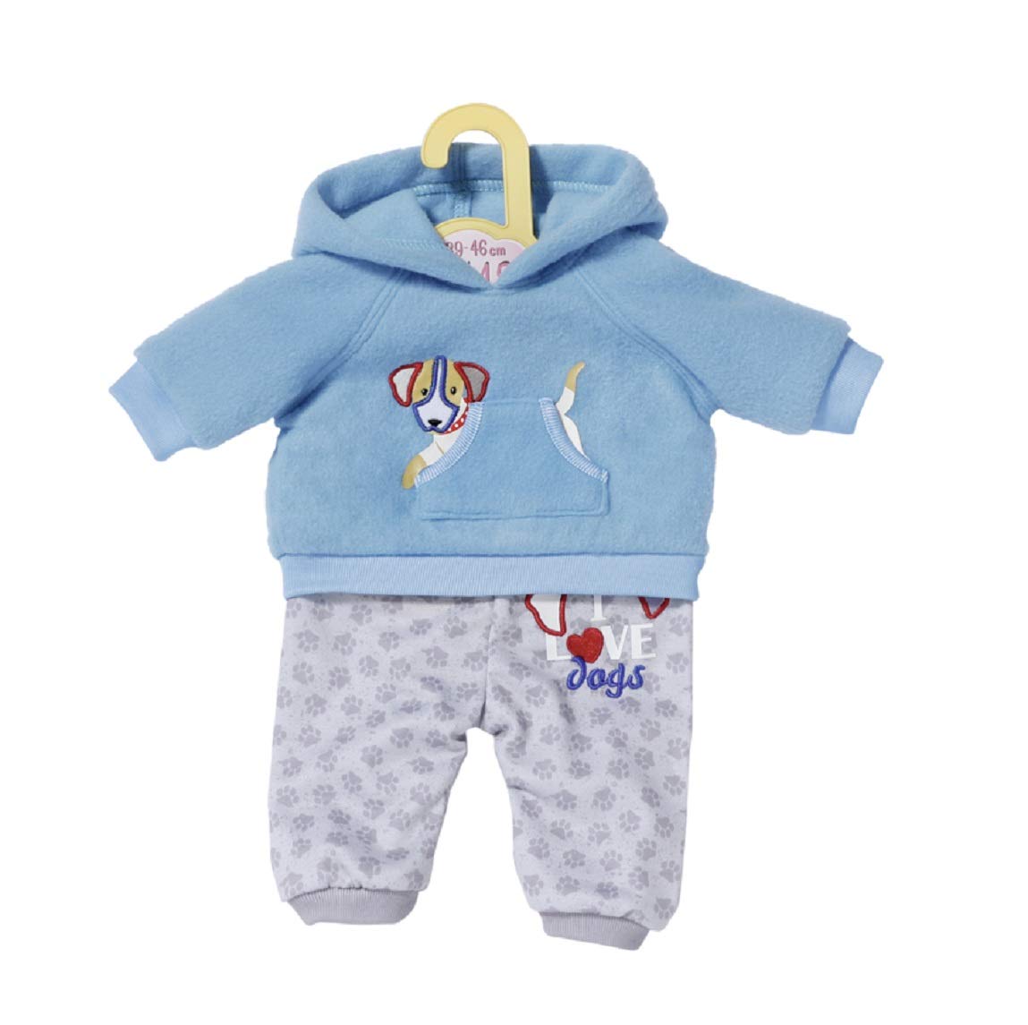 Dolly Moda 871324 Sport Outfit Blue 43 cm - Doll outfit with blue hoodie and grey trousers - Easy for Small Hands - Promotes Empathy & Social Skills - Suitable for Kids Ages 3+