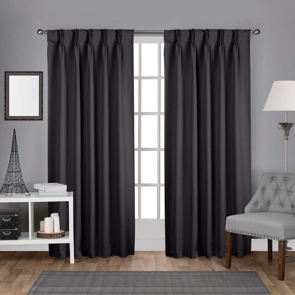 Exclusive Home Curtains Sateen Woven Blackout Pinch Pleat Top Panel Pair, Charcoal, 30x108, 2 Piece — image 1