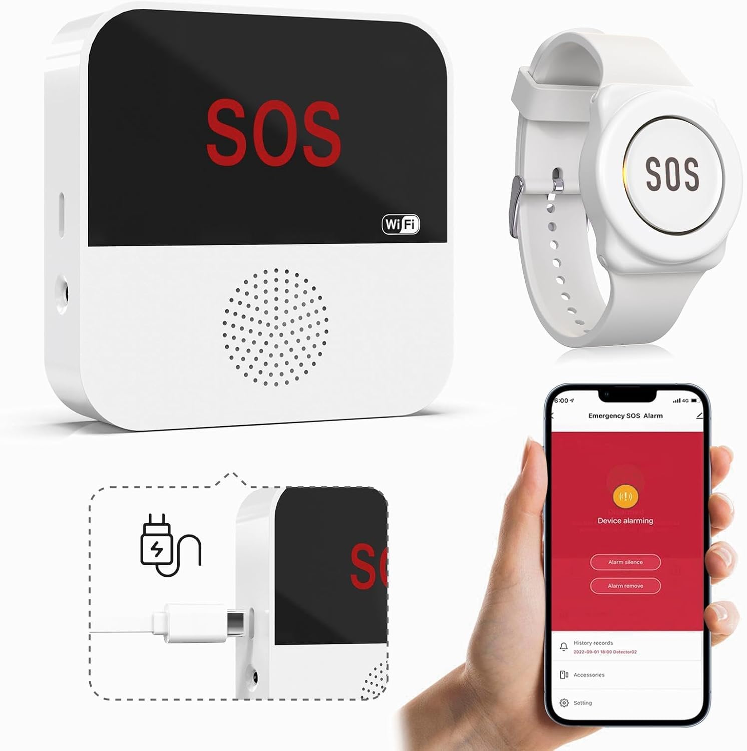 ChunHee WiFi Smart Wireless Caregiver Pager Panic Button Linked To Phone,Personal Alarms For Elderly Support 2.4GHz WiFi With 1 Rechargeable Receiver