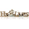 Yookeer He Lives Easter Table Top Decoration Christian Resin Sign with Cross Flowers Centerpieces for Rustic Home Dining Room