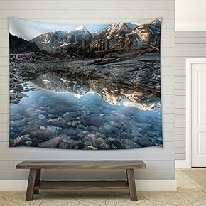 River Side Pool Contains Perfect Mountain Reflect - Fabric Wall Tapestry Home Decor - 51x60 inches
