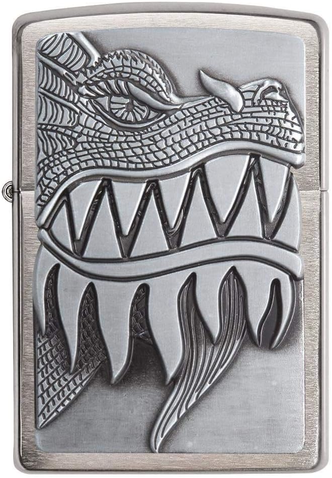 Zippo Windproof Lighter, Dragon Teeth, Silver, Brushed Chrome Finish, Emblem Attached, Refillable, Reusable, Gift Box - Image 3