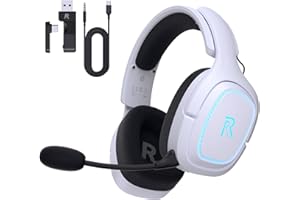 RYR 2.4GHz Wireless Gaming Headset for PS5, PC, PS4, Nintendo Switch, Bluetooth 5.2 Gaming Headphones with Microphone Noise Canceling, 45H Battery, 3.5mm Wired Mode for Xbox Series - White