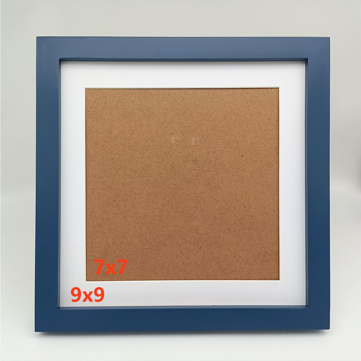 Photo 1 of 9x9 Picture Frames Blue with Mat 7x7 Opening Solid Wood Frame, Plastic Panel (Film Needs to be Removed) Table or Wall.Front Window Opening 8.6x8.6 inch.