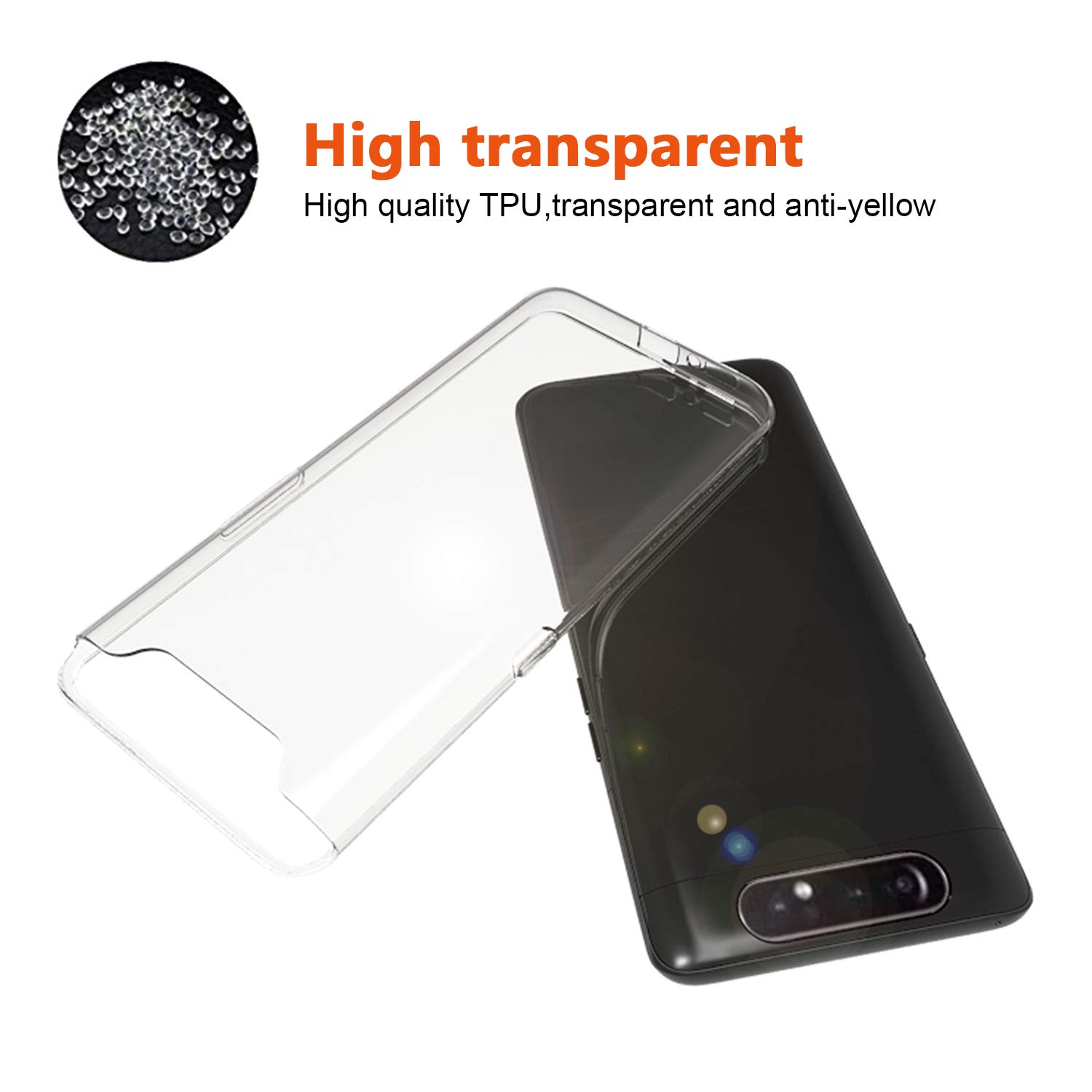 AILRINNI Coque pour Samsung A80 + Verre trempé Protection écran, Souple Etui Transparente Silicone TPU Bumper Housse de Protection pour Samsung Galaxy A80 2019