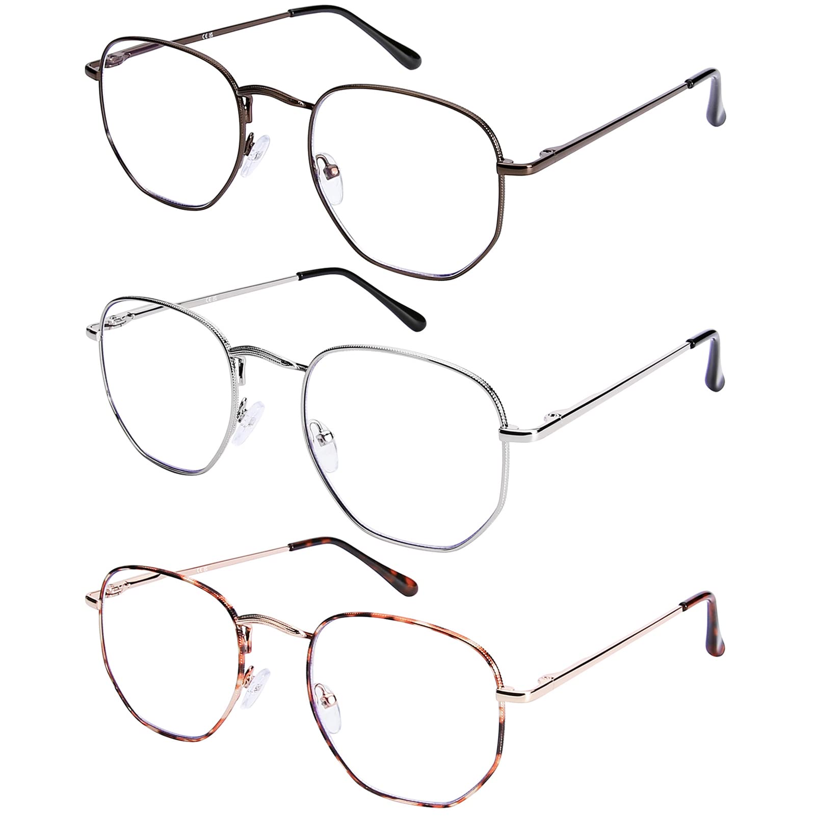 Photo 1 of DOOViC 3 Pack Fashion Metal Frame Reading Glasses Blue Light Blocking Anti Eyestrain Spring Hinge Computer Readers for Women Men 2.75 Strength