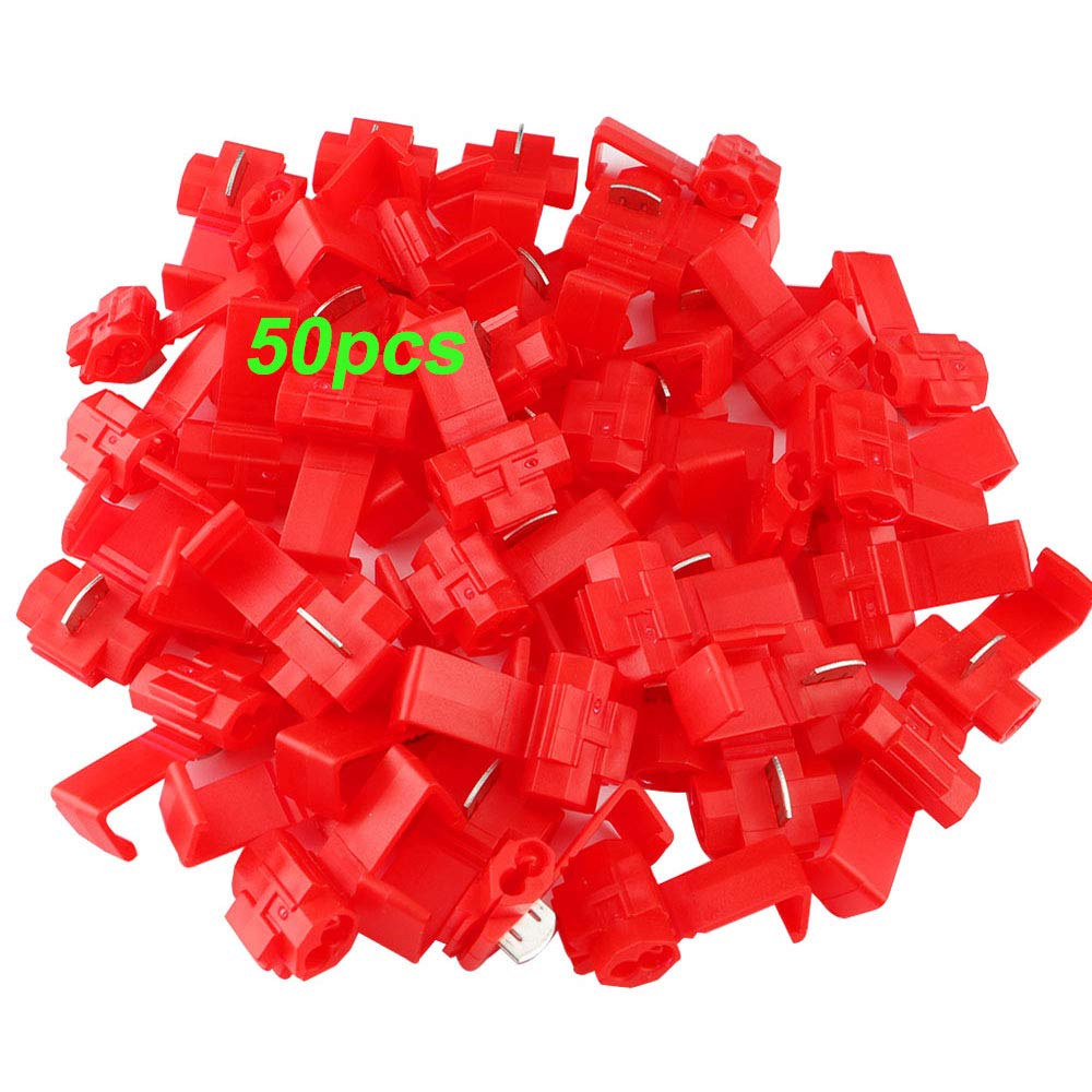 QitinDasen 50Pcs Quick Splice Wire Connectors, Quick Splice Terminal, Electrical Wire Splice Connector, Quick Connector Branch Connector (Red)