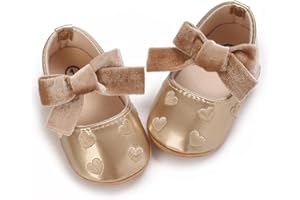 Clowora Infant Toddler Baby Girl Dress Shoes Mary Jane First Walking PU Leather Princess Wedding Rubber Sole Non-Slip with Bowknot Floral Flats