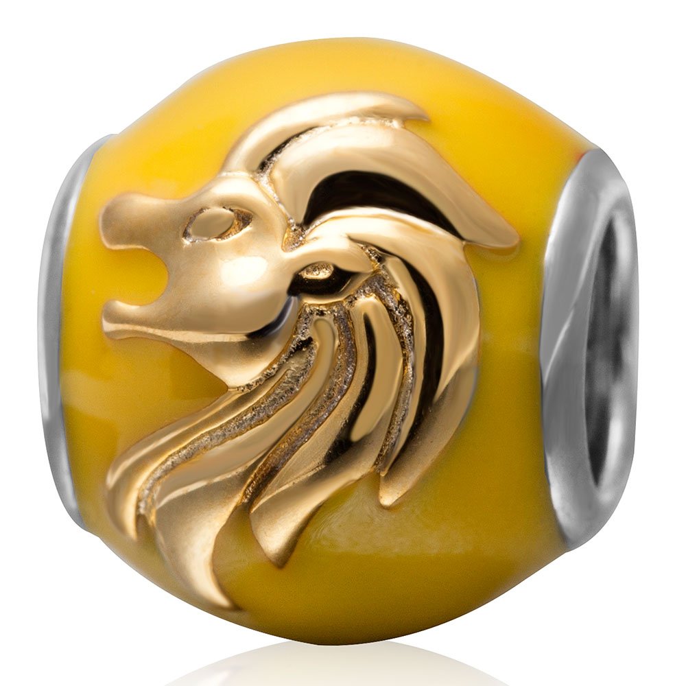 Birthday Zodiac Sign Charms Original 925 Sterling Silver Enamel Charms with Clear Cz for Bracelet (Yellow Leo)