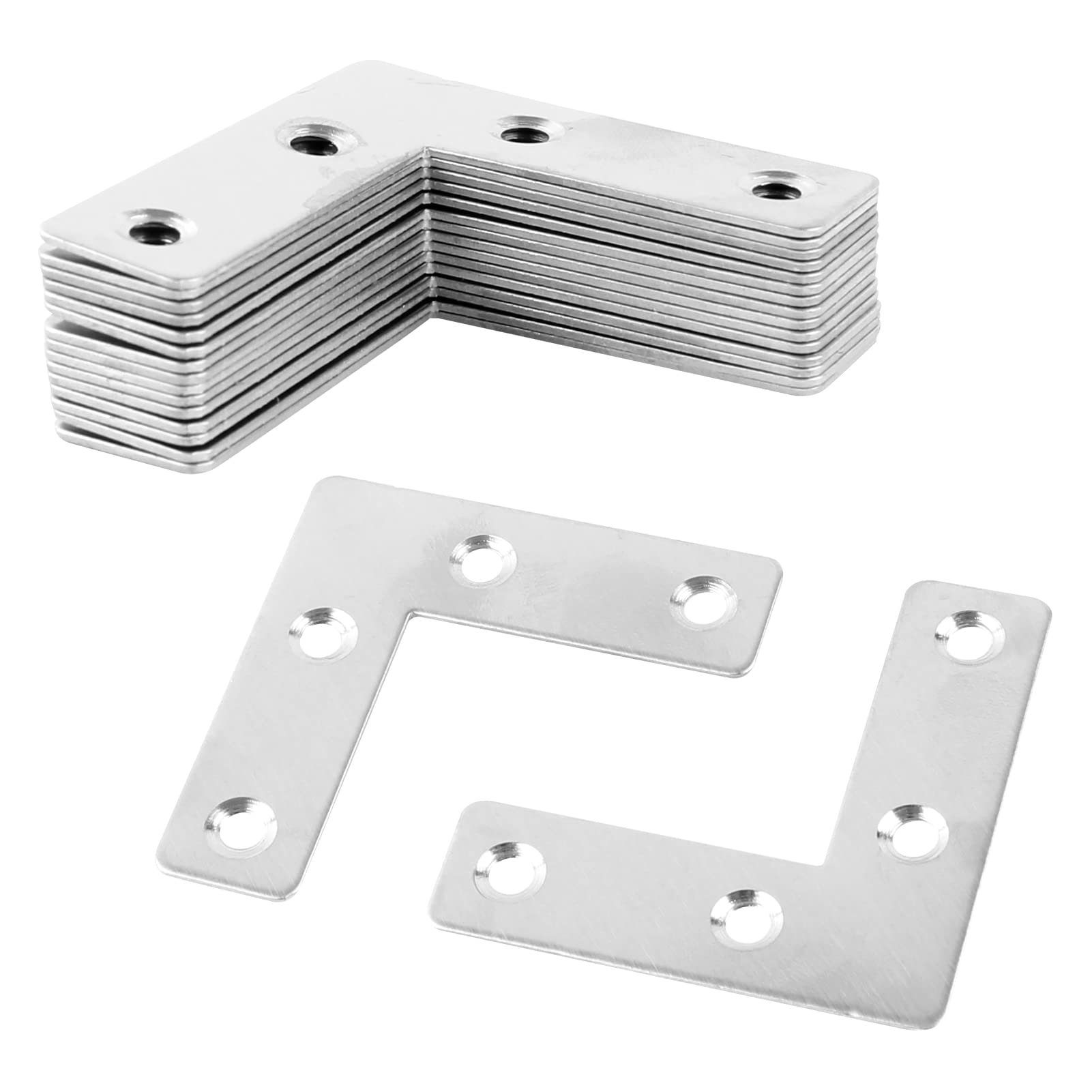 VintageBee 60PCS Flat Plate L Shape, Stainless Steel Fixing Mending Repair Plates Corner Brace Brackets （2" x 2" x 0.04"）