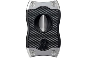 Colibri Premium SV-Cut 2 in 1 Cigar Cutter - Ergonomic Stainless Steel V-Cut and Straight Cut Style Spring-Loaded Blade, Ideal for up to 60+ Ring Gauge - Gift for Cigar Enthusiasts (Black & Chrome)