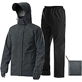 iCreek Rain Suit Waterproof Jacket with Pants 2 Pieces Breathable Lightweight Packable Raincoat with Hooded Rain Gear Unisex