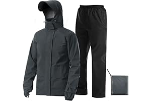 iCreek Rain Suit Waterproof Jacket with Pants 2 Pieces Breathable Lightweight Packable Raincoat with Hooded Rain Gear Unisex
