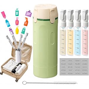 Green 4 in 1 Travel Dispenser for Toiletries, TSA Approved Leak Proof Refillable Travel Bottles for Shampoo, Conditioner, Lot