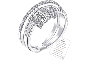OOOPEL Sterling Silver Anxiety Ring For Daughter With Inspirational Card,S925 Adjustable Fidget Rings For Anxiety Women Cubic Zirconia Spinner Ring For Stress Relief With Jewelry Box Bague Anxiete Femme