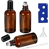 HEYLEAYAR 50ML Roller Bottles for Essential Oil, 3 Pack Empty Amber Glass Roller Bottle for Perfume Oil, Roll on Bottles with Stainless Steel Roller Balls, Opener, Funnel and Dropper