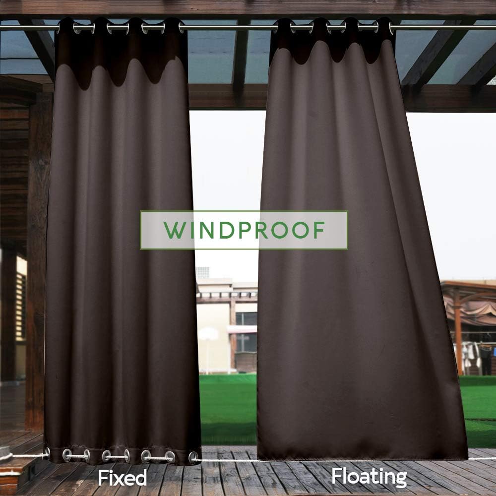 NICETOWN Outdoor Curtain Grommet Top and Bottom, Thermal Insulated Keeps The Rain Out Versatile Vertical Drape, Blackout Heavy Weight Wind Break Outdoor Drapery (52 by 108 inches,1 Piece, Tan-Khaki)