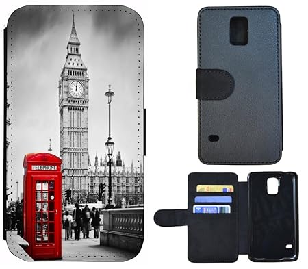 FioMi-Protect Schutz Hülle Flip Cover Handy Tasche Etui Case für (Samsung Galaxy S5 Neo, 1103 London Big Ben England Rot Grau