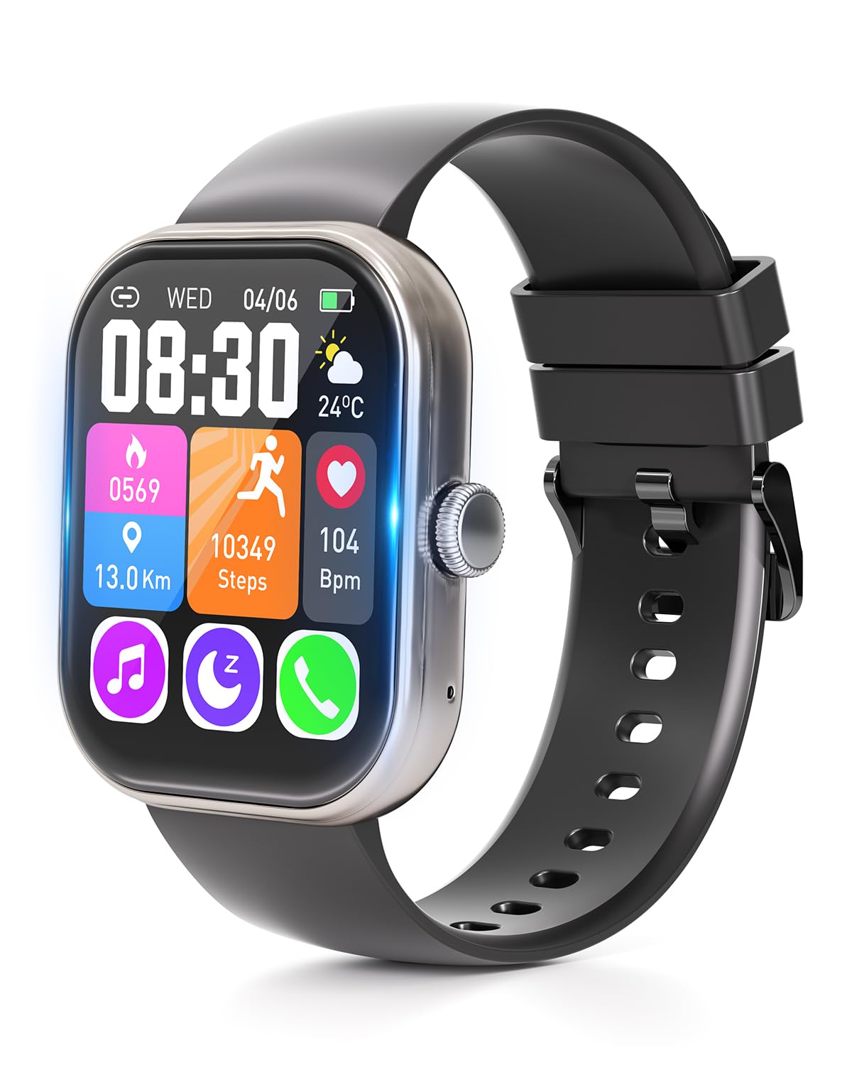 Smart Watch (Breaking Operation Time! Smart Watch, Activity Meter, Wristwatch, iPhone Compatible, Android Compatible, Bluetooth 6.0, 2.01-Inch Large Screen, Call Notifications, IP68 Life Waterproof
