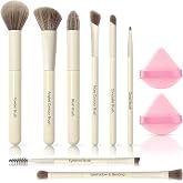 8 Pcs Makeup Brush Set, Premium Synthetic Makeup Brushes with 2 Puffs | High-Density,Synthetic Bristles,Wooden Handle,Sponges,100% Vegan,Multifunctional, For Beginners, Gifts For Women