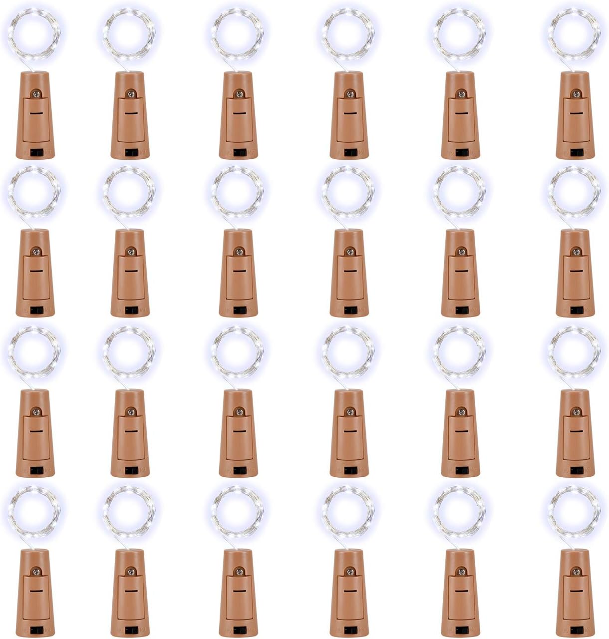 LEDIKON 24 Pack 20 LED Wine Bottle Lights with Cork,3.3Ft Silver Wire Cool White Cork Lights Battery Operated Fairy Mini String Lights for Wedding Party Wine Liquor Bottles Crafts Christmas Decor
