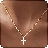 Cross Necklace for Women, 14K Gold Plated Cubic Zirconia Necklace - Adjustable 16"-18" Chain - Valentinesday Gifts for Her, Stocking Stuffers, Anniversary, Birthday Gifts for Women