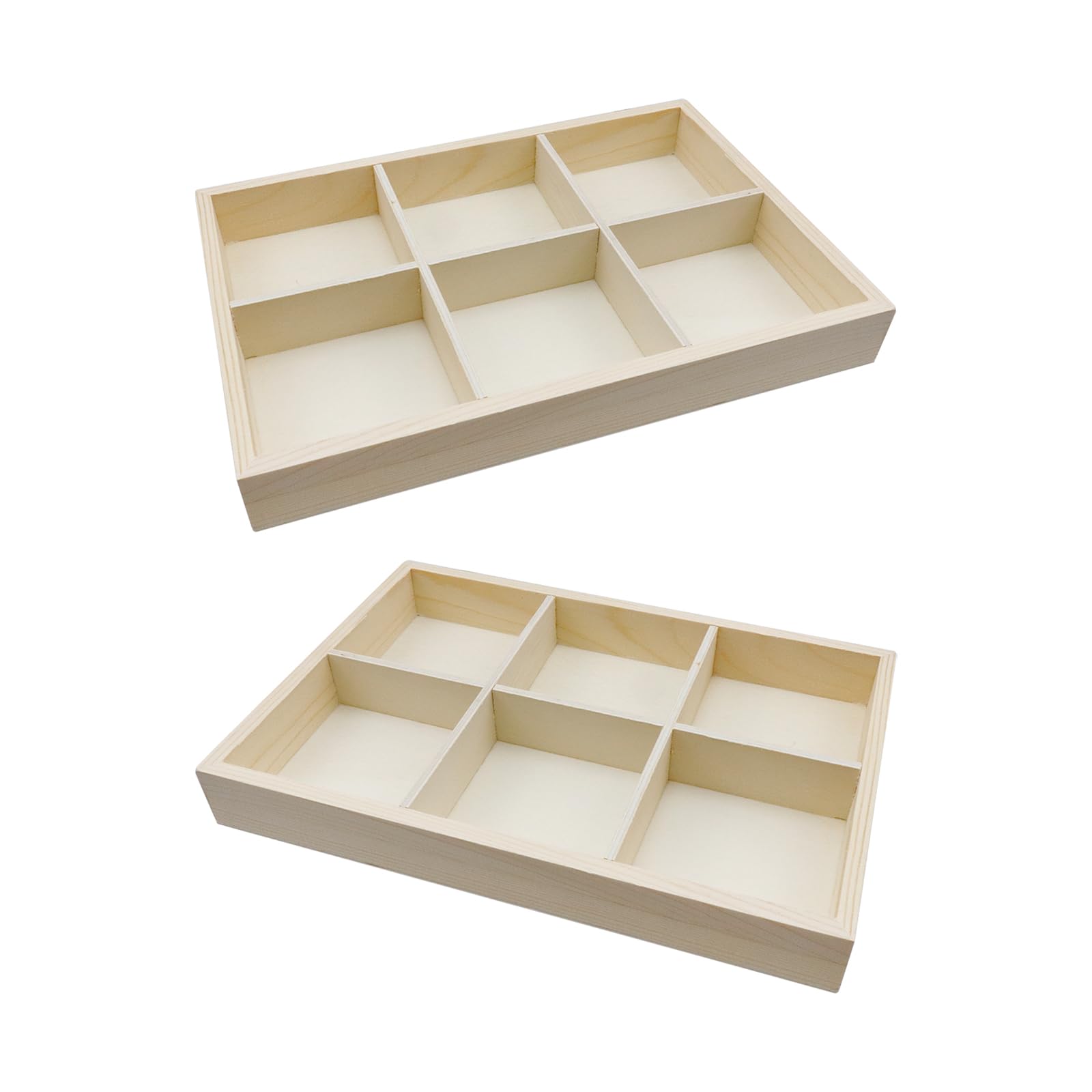 Photo 1 of LC LICTOP 6 Grids Wooden Jewelry Tray 2.8 Inch Compartment Showcase Display Case Handicraft Storage Box Art Tool Box Drawer Organizer 2Pcs