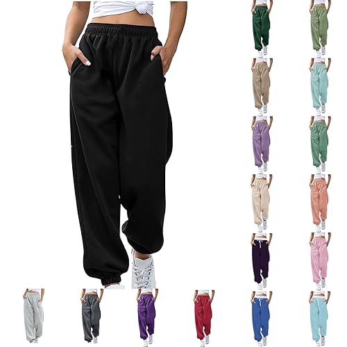Joggers for Women UK Baggy Sweatpants Womens Tracksuit Bottoms Ladies Joggers Plain Lounge Harem Pants Elasticated High Waist Gym Trousers with Pockets