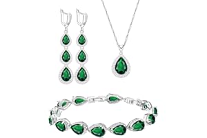 LMXXVJ Necklace Long Earrings Bracelet Set, White Gold Plated Created Blue Sapphire Jewelry Set Wedding Party Gift Jewelry for Women Bridal Bridesmaid