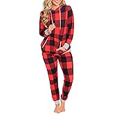 VNVNE Christmas Pajamas for Womens, Casual 2 Piece Pajama Set Print Long Sleeve Top & Pants Sleepwear Pjs Sets (Red Plaid, S)