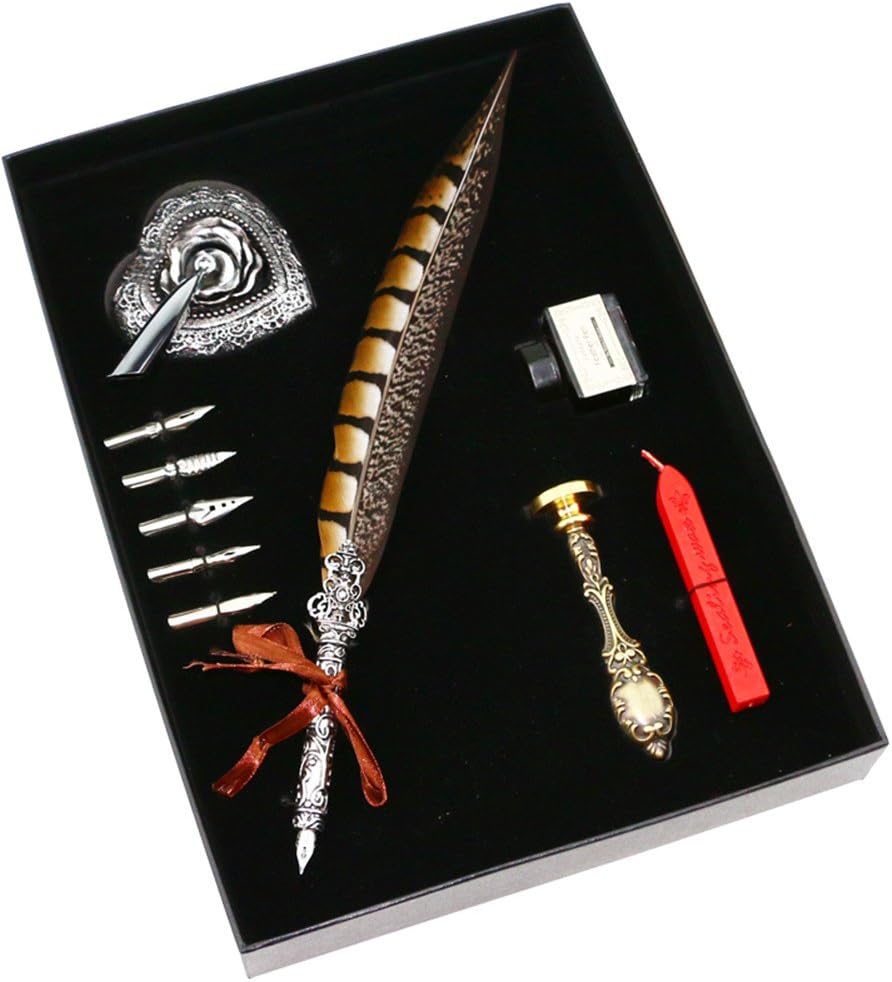 Doppelt Quill Pen Gift Set Antique Honorable Dip Feather Pen Calligraphy Writing Luxury With 6 PCS Nibs Holder Ink Bottle Sealing Wax Seal Stamp